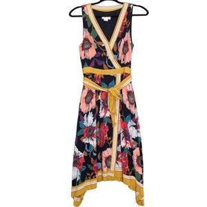 Anthropologie Dress Maeve Sleeveless Colourful Floral V-neck Kerchief Midi